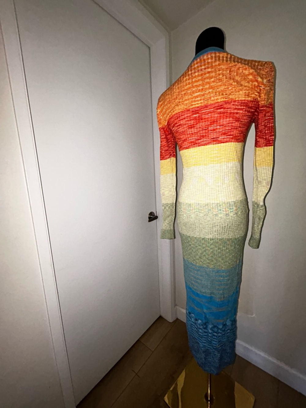 STAUD Multicolor Shoko Striped Knit Blue & Orange Accents Maxi Sweater Dress M - Picture 12 of 16
